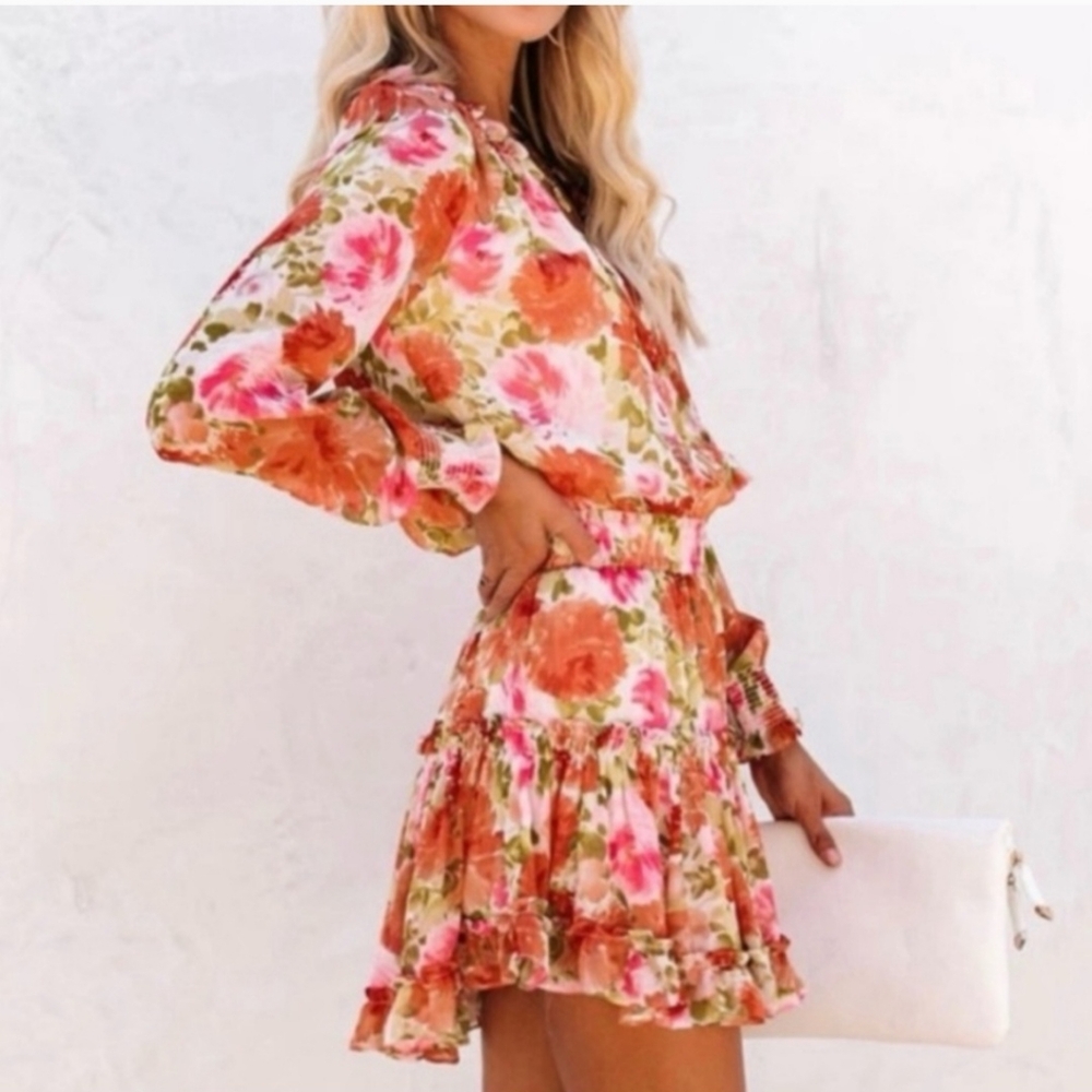 Skylar + Madison Floral Tiered Romantic Mini Dress, Size Large